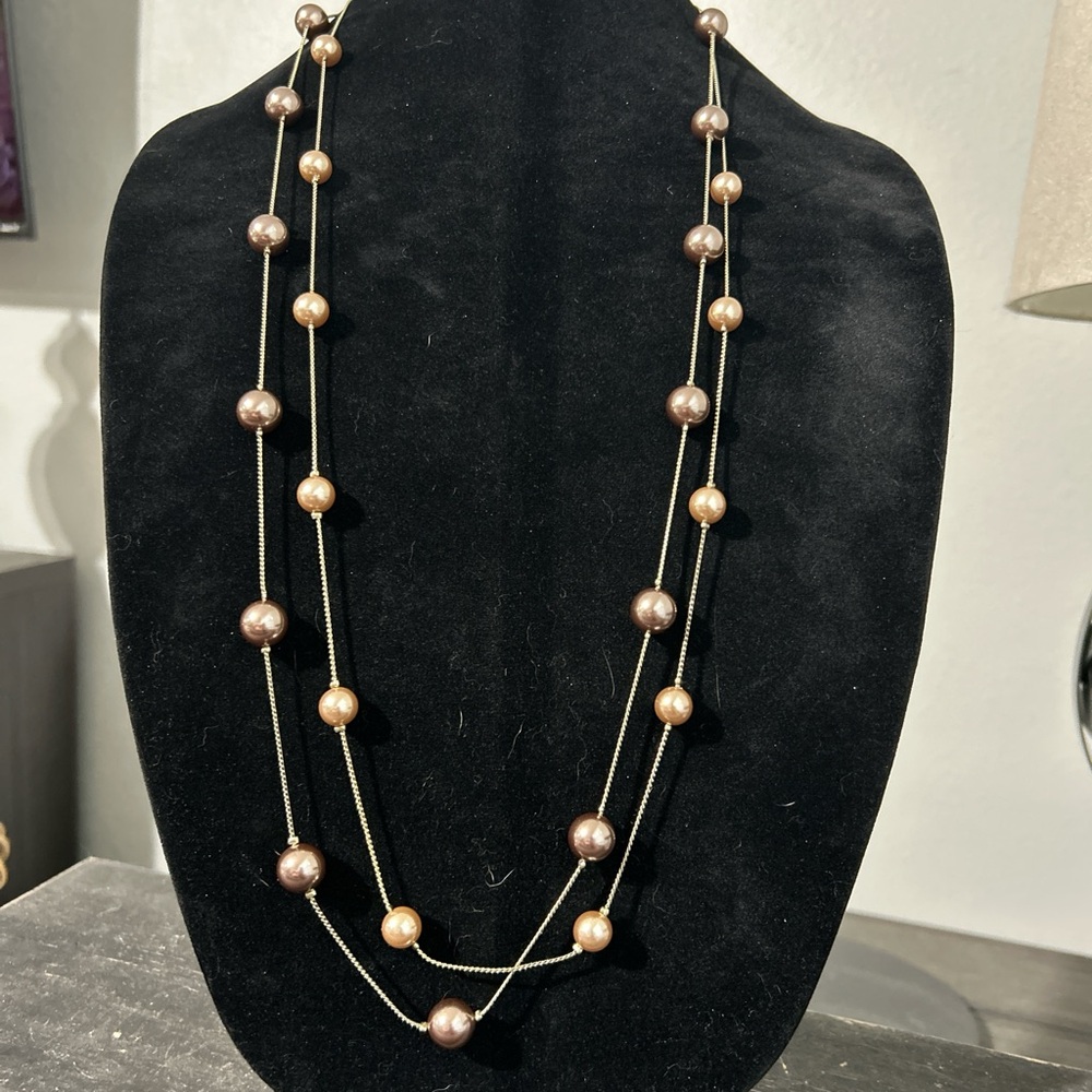 Gold and Brown Multi-Strand Necklace with Elegant Design